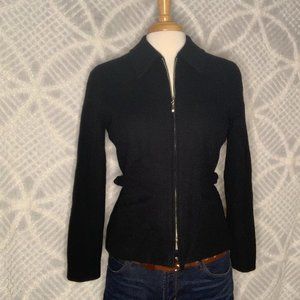 Ann Taylor Black Wool Zipper Cinched Waist Blazer